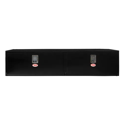 H841818-2 – RKI Tool Box, Underbody Dual Lid Powder Coated Black Steel 84 Inch Length x 18 Inch Width x 18 Inch Heigh...